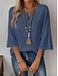 billige Lace Toppe-Dame Blondeskjorte Helfarve Stilfuld Afslappet 3/4-ærmer V-hals Almindelige toppe Daglig Blonder Patchwork Hvid Rød Blå Guld Sommer Forår