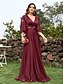 ieftine albastru-Rochii A-Line pentru quinceanera rochie elegantă formală lungime până la podea cu mâneci de 3/4 cu gât în V din chiffon cu spate în V și pliseuri