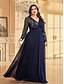 voordelige BLAUW-A-Lijn Plus Size Jurken Elegante Curvy Jurk Formele Bruiloft Vloerlengte Lange Mouw V-Hals Chiffon met Sequin