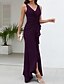 cheap Semi-formal / Cocktail-Mermaid / Trumpet Wedding Guest Dresses Elegant Dress Wedding Guest Engagement Asymmetrical Sleeveless V Neck Stretch Crepe with Ruffles Slit