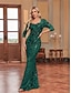voordelige Semi-formeel / Cocktail-Zeemeermin  Trompet Quinceanera Jurken Elegante Jurk Formele Bruiloft Vloerlengte Lange Mouw Hartvormige Pailletten met Pailletten
