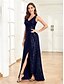 billige BLÅ-A-line quinceanera kjoler elegant kjole formel bryllup asymmetrisk ærmeløs V-hals palietteret med palietter