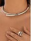 economico Collana da donna-Set di collana, bracciale e anello in argento e oro da donna, gioielli dal design semplice e aperto per donne alla moda, adatti per feste, ufficio e look quotidiani eleganti.