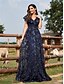 abordables Champagne-Robes de quinceanera en forme A Robe élégante Robe de mariage formelle longueur sol manches courtes col en V sequins dos en V avec sequins