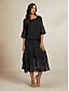 abordables Faldas de gasa-Mujer Falda Elegante Midi Media cintura Faldas Flores Multi capa Rígido Fiesta Casual Negro Verano Gasa