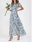 abordables Robes fleuries-Femmes Robe maxi Robe trapèze Vacances Occasionnel Boho Extérieur Sortir Coupe Standard Fleuri Manche Courte Col en V Bleu Ciel Bleu Fuchsia Vert Été
