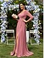 economico Rosa-Abiti A-Line Quinceanera Elegante Vestito Matrimonio Formale Lunghezza Piena Maniche Lunghe Scollo a V Chiffon Schiena a Scala con Pieghe