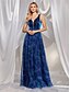 abordables BLEU-Robe de quinceañera en A élégante robe de mariage formelle longue sans manches décolleté en V tulle dos en V avec cristaux et fente