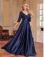 billige SVART-A-Line Quinceanera Kjoler Elegant Kjole Formell Bryllup Gulv Lengde Lang Erme V Utringning Polyester med Paljetter
