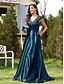 economico BLU-Abiti Quinceanera A-Line Abito Elegante Formale per Matrimonio Lunghezza Piena Senza Maniche a V Satin con Paillettes