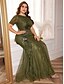 abordables VERT-Robes taille plus élégantes sirène  trompette robe courbée formelle pour mariage longueur sol manches courtes col rond polyester avec sequins