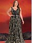 billiga Semi-formell / Cocktail-A-linje Plus Size Klänningar Elegant Kurva Klänning Formell Bröllop Golvlängd Ärmlös V-hals Spets med Sequins