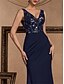 billiga Semi-formell / Cocktail-Mermaid  Trumpet Quinceanera Klänningar Elegant Klänning Formell Bröllop Golvlängd Ärmlös V-hals Satäng Rygglös med Slits
