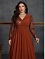voordelige BLAUW-A-Lijn Plus Size Jurken Elegante Curvy Jurk Formele Bruiloft Vloerlengte Lange Mouw V-Hals Chiffon met Sequin