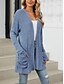 billige Cardigans og overtøj-Dame Bluse Cardigan Elegant Mode Gade Ren farve Åben Front Lomme Strikket Langærmet Almindelige toppe Strikke udendørs Daglig Weekend Lyserød Blå Efterår Vinter