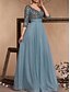 abordables Semi-formel / Cocktail-Robe de Soirée A-Line Élégante Robe Formelle Mariage Longueur Totale Manches 3/4 Col en V Sequins avec Sequins