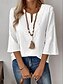 billige Lace Toppe-Dame Blondeskjorte Helfarve Stilfuld Afslappet 3/4-ærmer V-hals Almindelige toppe Daglig Blonder Patchwork Hvid Rød Blå Guld Sommer Forår