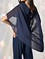 cheap Semi-formal / Cocktail-Cape Jumpsuit / Pantsuit Mother of the Bride Dress Elegant Simple Minimalist Scoop Neck Floor Length Chiffon Short Sleeve with Crystal Buttons
