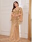 billiga Bröllop och event-Havfru  Trumpet Plus Size Klänningar Elegant Kurva Klänning Formell Bröllop Golvlängd Lång Ärmar V-Hals Polyester med Paljetter