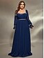 ieftine Semi-formal / Cocktail-Rochie de seară în formă de A elegantă rochie formală de nuntă lungime până la podea mânecă lungă decolteu pătrat din chiffon cu pliseuri