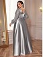 ieftine verde-Rochii Plus Size A-Line Elegantă Rochie de Curbe Formală Nuntă Lungime Pământ Mâneci Lungi Gât în V Poliester cu Pliseuri