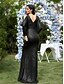 economico Semi-formale / Cocktail-Abiti da quinceañera a sirena/trumpet abito elegante formale da matrimonio lunghezza pavimento maniche lunghe scollo a V poliestere schiena a V con paillettes