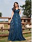 abordables Champagne-Robes de quinceanera en forme A Robe élégante Robe de mariage formelle longueur sol manches courtes col en V sequins dos en V avec sequins