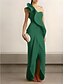 billiga Kjolklänningar för kväll-Sheath/kolumn cocktailklänningar elegant klänning formell bröllop asymmetrisk ärmlös en axel stretchcrepe med volanger