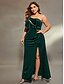preiswerte Semi-formal / Cocktail-A-Linien Abendkleid Elegantes Kleid Formelle Hochzeit Bodenlänge Ärmellos Eine Schulter Samt mit Spalte