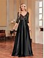 billige SVART-A-Line Quinceanera Kjoler Elegant Kjole Formell Bryllup Gulv Lengde Lang Erme V Utringning Polyester med Paljetter