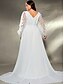 preiswerte WEISS-A-Linien-Abendkleid Elegantes Kleid Formelle Hochzeit Schleppe Bürstenbahn Langarm V-Ausschnitt Chiffon mit Falten