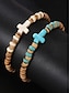billige Mænds smykker-Armbånd med naturlige træperler og turkis kors til mænd – håndlavet boheme-strækarmbånd til hverdagsbrug, sommertøj og strandstemning