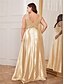 economico NERO-Abiti A-Line Taglie Forti Elegante Abito Curvy Formale Matrimonio Lunghezza P_avimento Senza Maniche Scollo a V Satin Scollo a V con Pieghe