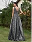 levne černý-Šaty Quinceanera A-Line Elegantní šaty formální svatba podlaha délky bez rukávů V-výstřih s flitry a V-zadní stranou s flitry
