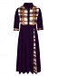 abordables Vestidos a Rayas y Geométricos-Mujer Vestido Midi Vestido de una línea Casual Exterior Noche Estándar Plaid Manga 3/4 Cuello Vuelto Negro Vino Morado Naranja Verano Otoño