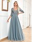 ieftine Semi-formal / Cocktail-Rochii de quinceanera A-line rochie elegantă formală nuntă lungime până la podea mânecă de jumătate de lungime decolteu în V tul cu paiete