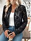 levne letecká bunda-Dámské Letecká bunda Pohodlné Prodyšné Krajka Slátanina Zip Elegantní Na běžné nošení Bez vzoru Dovolená ulice Ležérní Denní nošení Zip Krátké Stojáček Běžný Dlouhý rukáv Svrchní oděvy Černá Léto Jaro