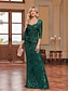 voordelige Semi-formeel / Cocktail-Zeemeermin  Trompet Quinceanera Jurken Elegante Jurk Formele Bruiloft Vloerlengte Lange Mouw Hartvormige Pailletten met Pailletten