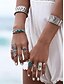 abordables Bagues pour femmes-Ensemble de bagues bohèmes vintage turquoise pour femme – 9 bagues midi réglables en argent antique pour les festivals gitans, les tenues de plage et les styles décontractés