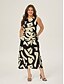 abordables robe décontractée imprimée-Femme Robe casual Robe ample Noir Blanche Sans Manches Botanique Floral Imprimer Ample Printemps été Tour Casual Quotidien Décontractées Vacances S M L
