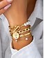 abordables Pulsera de mujer-Conjunto de pulsera de cadena de oro y perlas para mujer, joyería de moda con cierre de palanca, elegante estilo en capas para niñas y mujeres, ideal para fiestas, bodas, oficina y uso diario.