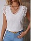 abordables Hauts en dentelle-Femmes Chemise Couleur Unie Élégant Basique Occasionnel Manche Courte Col en V Hauts Réguliers Quotidien Dentelle Patchwork Noir Blanche Rose Claire Abricot Été