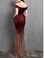 billiga Semi-formell / Cocktail-Sjöjungfru  Trumpet Aftonklänning Elegant Klänning Formal Bröllop Golvlång Korte Ärm Off Shoulder Sammet med Pärlor