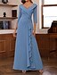 economico Abiti da sposa-Abiti per gli ospiti del matrimonio A-line abito elegante ospite matrimonio fidanzamento lunghezza al pavimento maniche a 3/4 scollatura a V chiffon con pieghe arricciatura strass