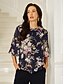 abordables Tops Florales-Mujer Tops de gasa Floral Graphic Elegante Diario Casual Media Manga Campana Cuello Barco Tops regulares Invitado a la boda Trabajo Diario Multi capa Azul Marino Verano Primavera Otoño