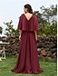 ieftine albastru-Rochii A-Line pentru quinceanera rochie elegantă formală lungime până la podea cu mâneci de 3/4 cu gât în V din chiffon cu spate în V și pliseuri