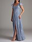 baratos Vestidos para Madrinhas-Vestido de Dama de Honra A-Line Gola Redonda Sem Mangas Elegante Comprimento do Chão Chiffon com Volantes  Fenda Frontal