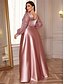 ieftine verde-Rochii Plus Size A-Line Elegantă Rochie de Curbe Formală Nuntă Lungime Pământ Mâneci Lungi Gât în V Poliester cu Pliseuri