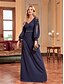 ieftine Semi-formal / Cocktail-Rochii elegante tip A-Line pentru quinceanera rochie formală de nuntă lungime până la podea mâneci lungi gât în V satin cu mărgele