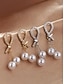 baratos Brinco Feminino-Brincos de pérolas artificiais femininas com design em forma de lágrima e strass, elegante estilo dourado pendurado, adequados para deslocamento diário, escritório, casamento, festa e noite